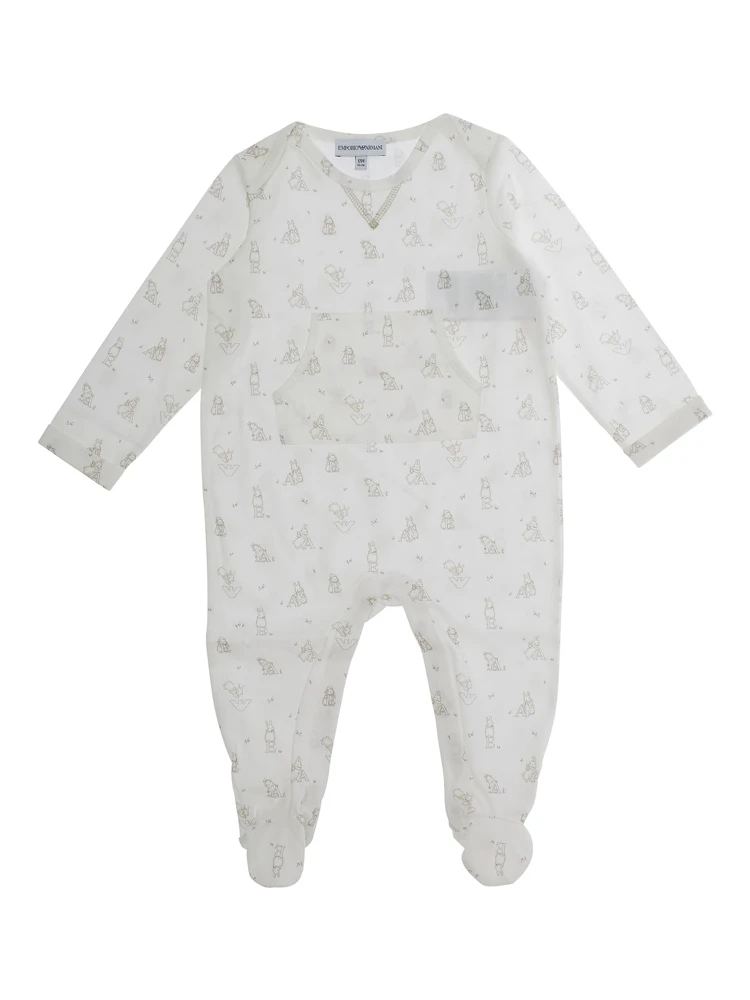 White Onesie with All-Over Logo Motif in Cotton Baby