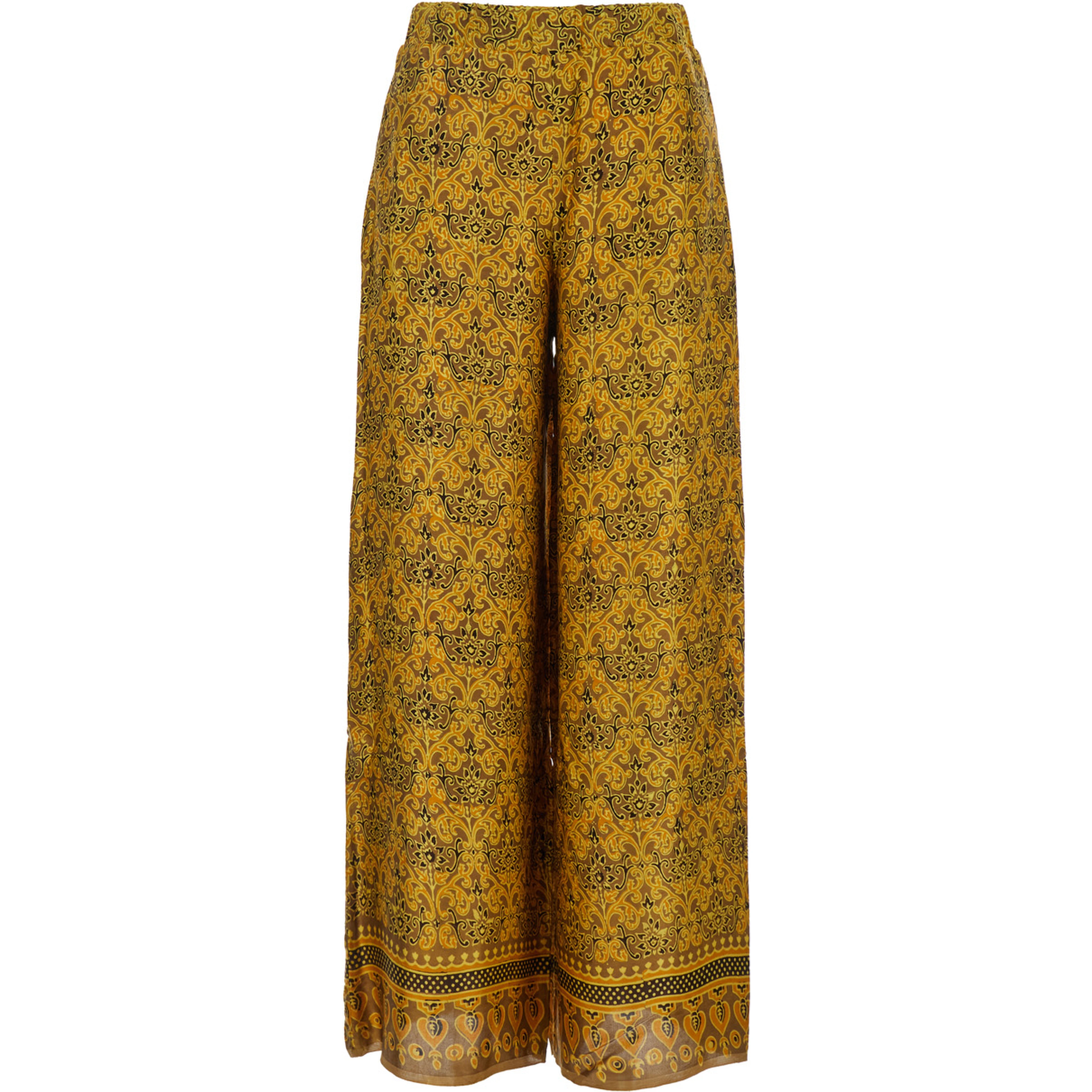 Iris Multicolor Pants with Wide Leg and All-Over Print in Silk Woman