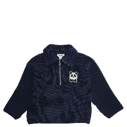 Blue Sweater with Classic Collar and Panda Patch on the Front in Cotton Boy