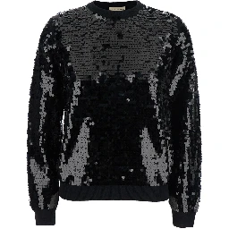 Black Sweater with All-Over Sequins in Wool Woman
