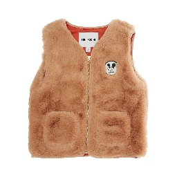 Beige Vest with Logo Patch on the Front in Faux Fur Boy