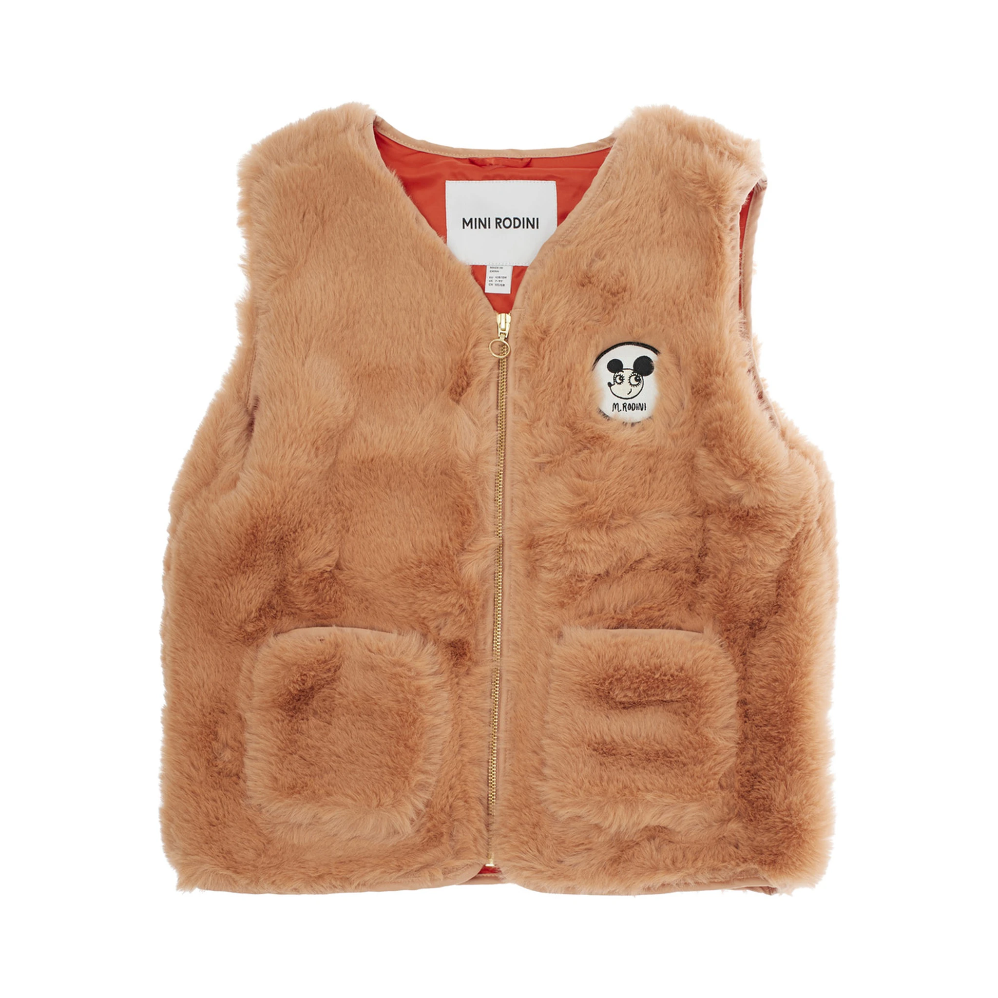 Beige Vest with Logo Patch on the Front in Faux Fur Boy