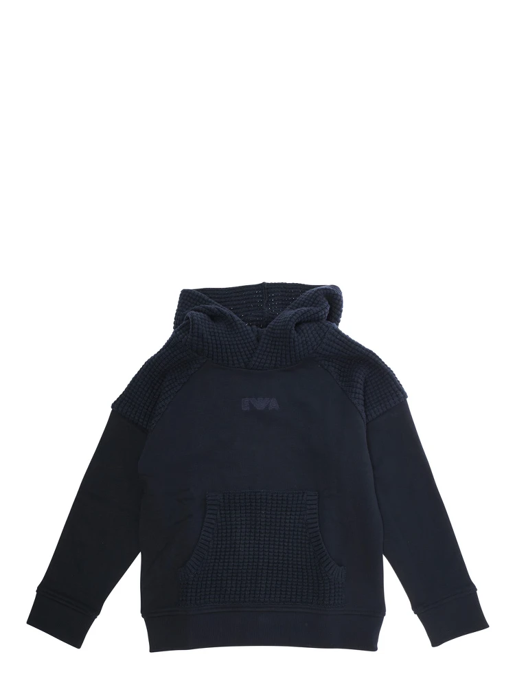 Blue Sweatshirt with Honeycomb Inserts and Embroidered Logo in Cotton Boy