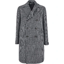 Londra Grey Oversized Double-Breasted Coat with All-Over Stripes Motif in Wool Blend Man