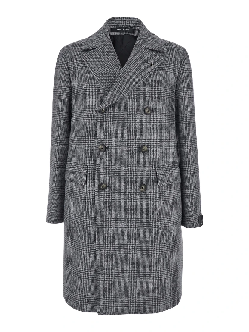 Londra Grey Oversized Double-Breasted Coat with All-Over Stripes Motif in Wool Blend Man
