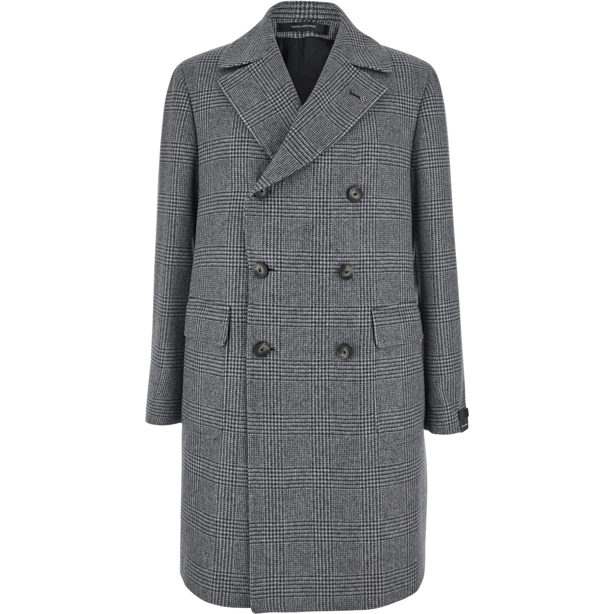 Londra Grey Oversized Double-Breasted Coat with All-Over Stripes Motif in Wool Blend Man