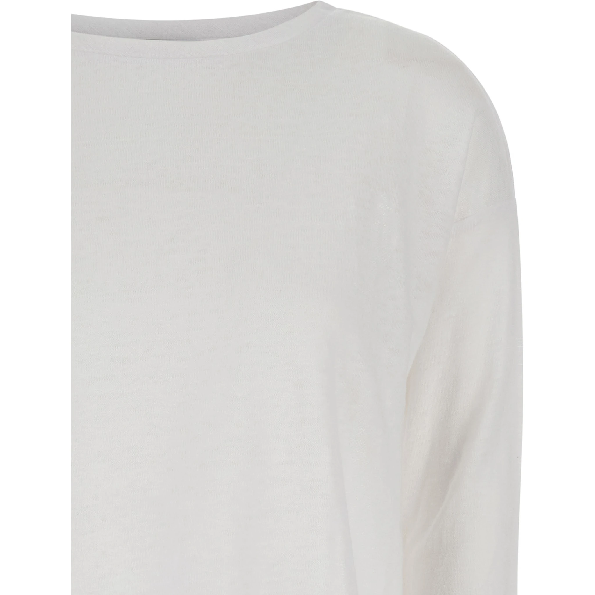 White Shirt with Boart Neckline in Linen Woman