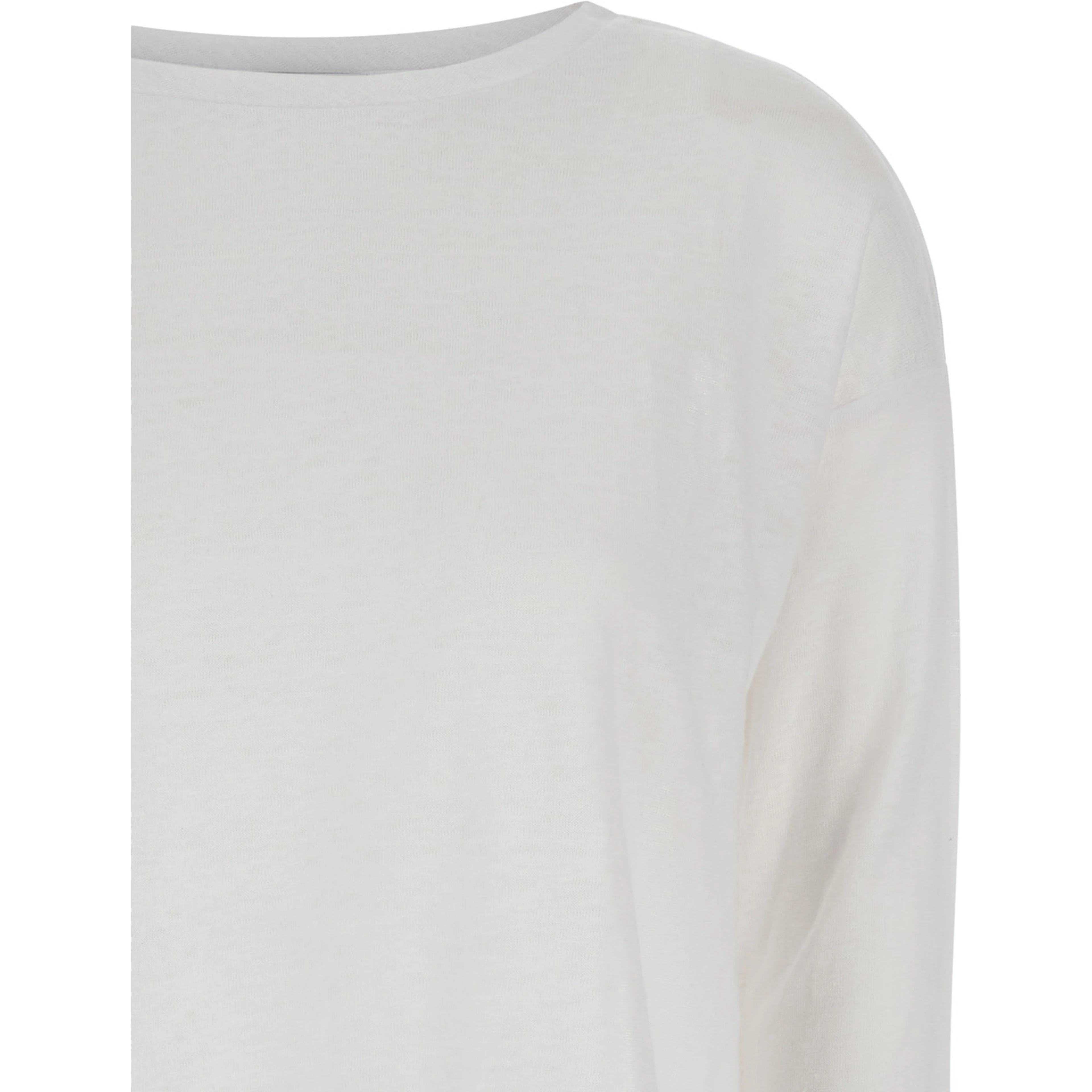 White Shirt with Boart Neckline in Linen Woman