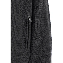 Grey Crew Neck Cardigan with Ribbed Design in Wool Man