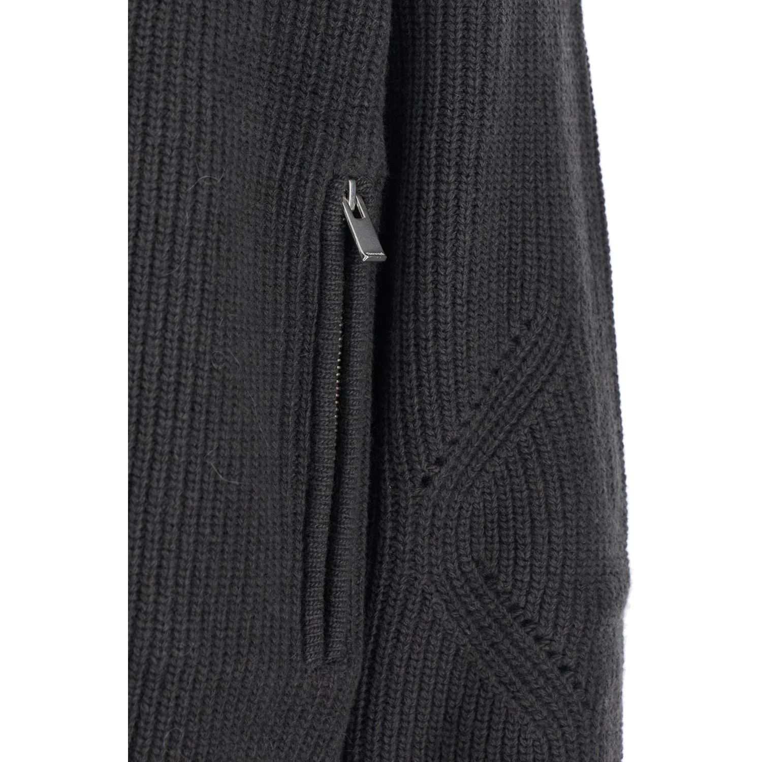 Grey Crew Neck Cardigan with Ribbed Design in Wool Man