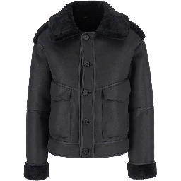 Black Shearling Coat with Classic Collar and Button Closure in Faux Fur Woman
