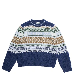 Multicolor Crewneck Sweater with Logo Lettering and Geometric Embroidery in Wool Boy
