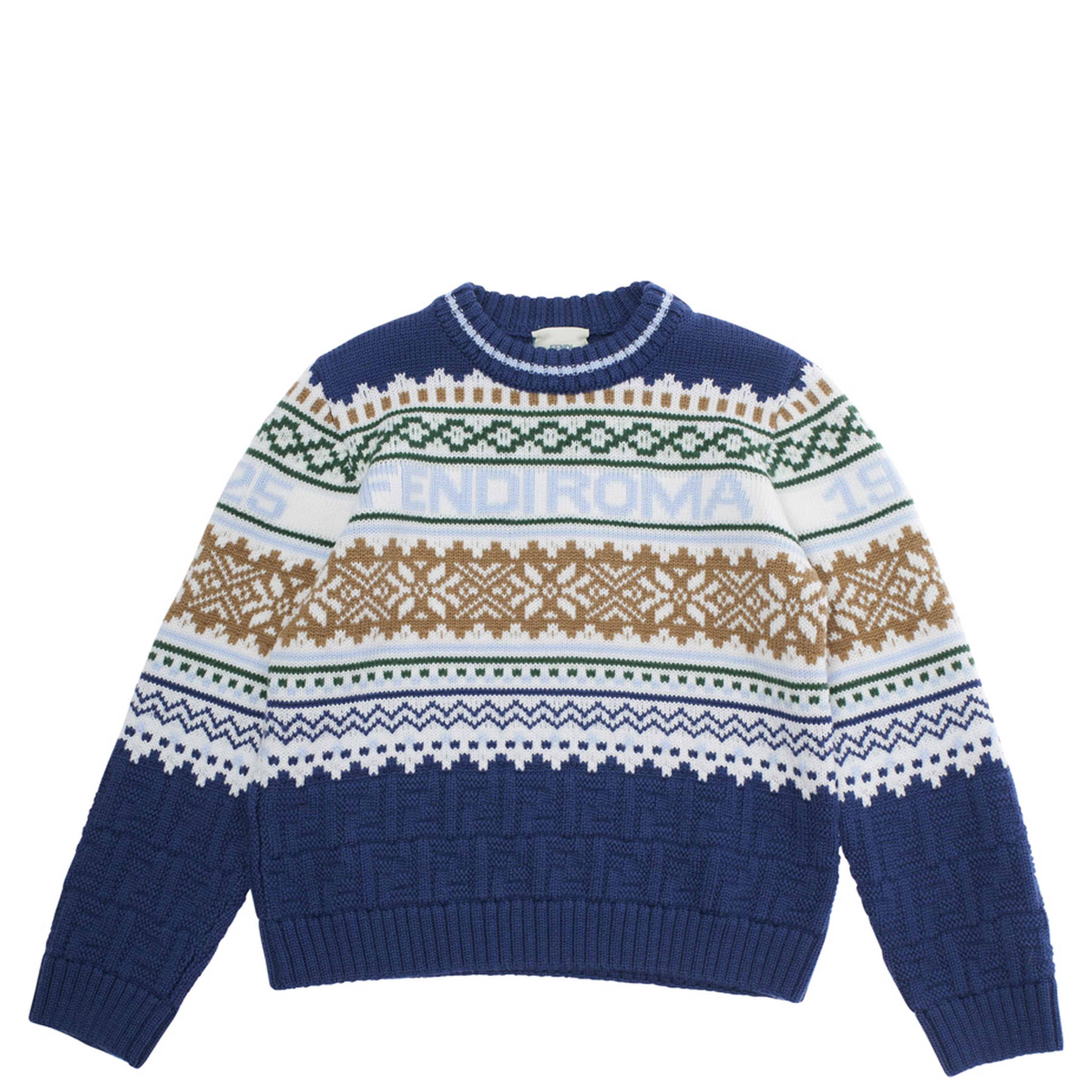 Multicolor Crewneck Sweater with Logo Lettering and Geometric Embroidery in Wool Boy
