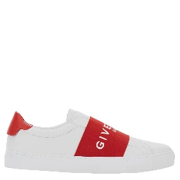 Urban White Low Top Sneakers with Contrasting Band with Logo Lettering in Leather Man