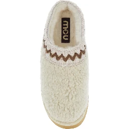 White Mules with Braided Detail in Faux Fur Woman
