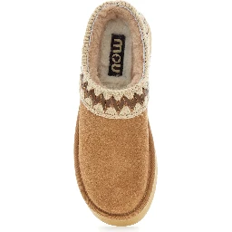 Beige Mules with Braided Detail in Suede Woman
