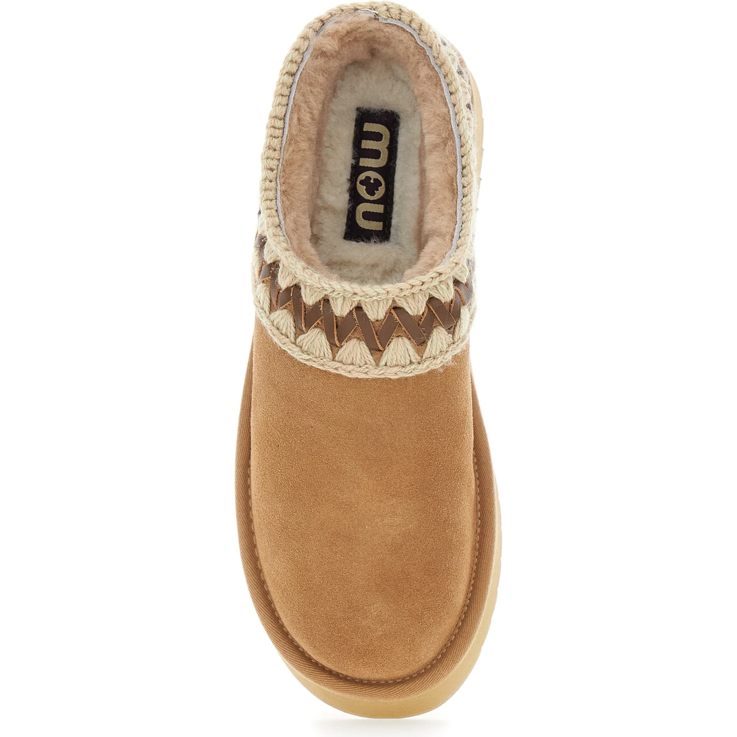 Beige Mules with Braided Detail in Suede Woman