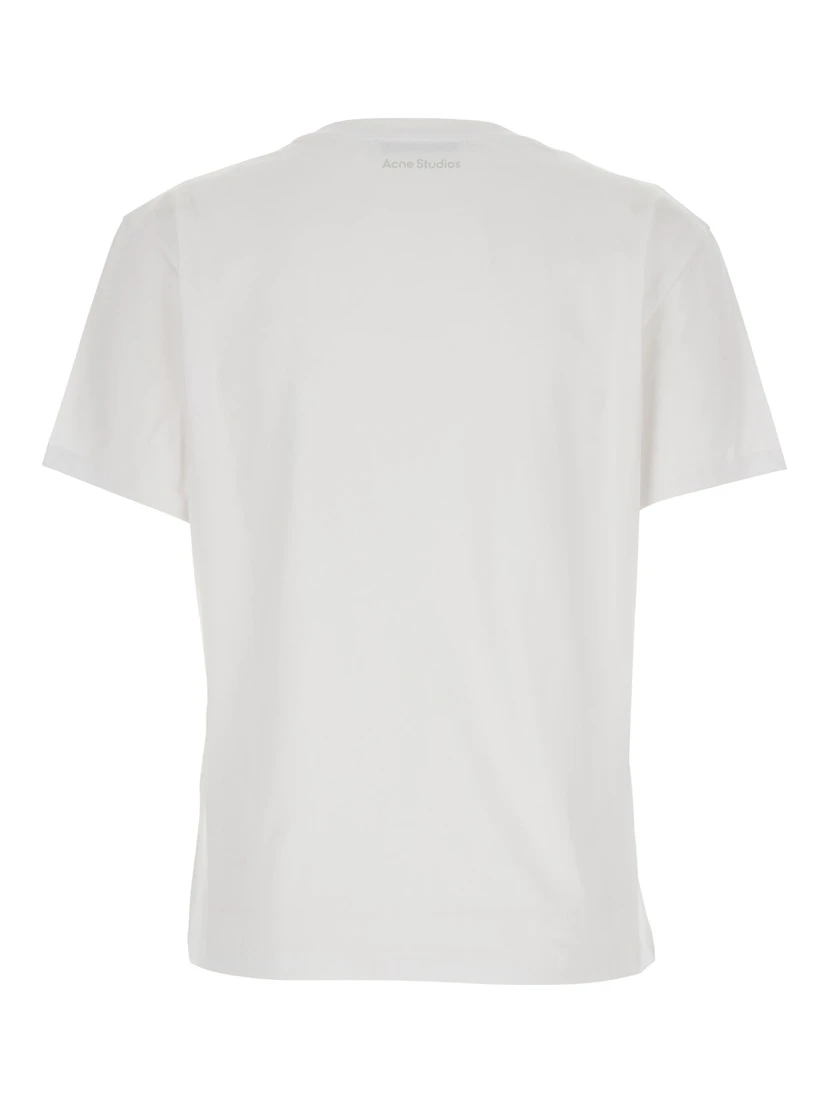 White Crewneck T-Shirt with Tonal Logo Patch on the Front in Cotton Woman