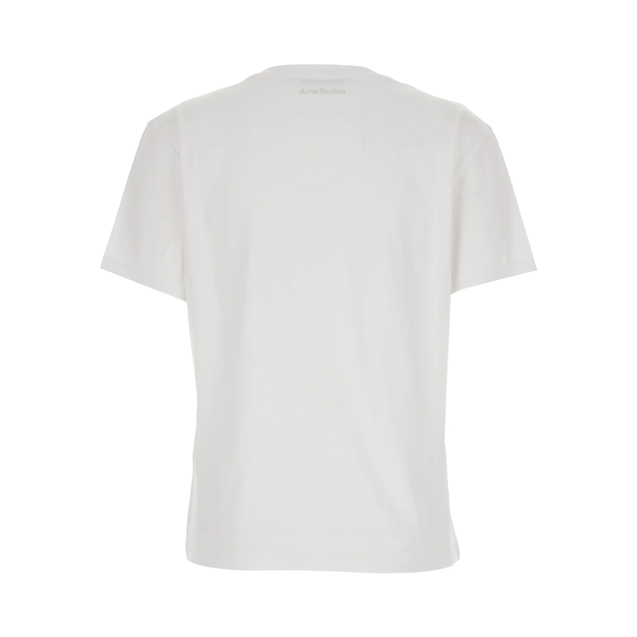 White Crewneck T-Shirt with Tonal Logo Patch on the Front in Cotton Woman