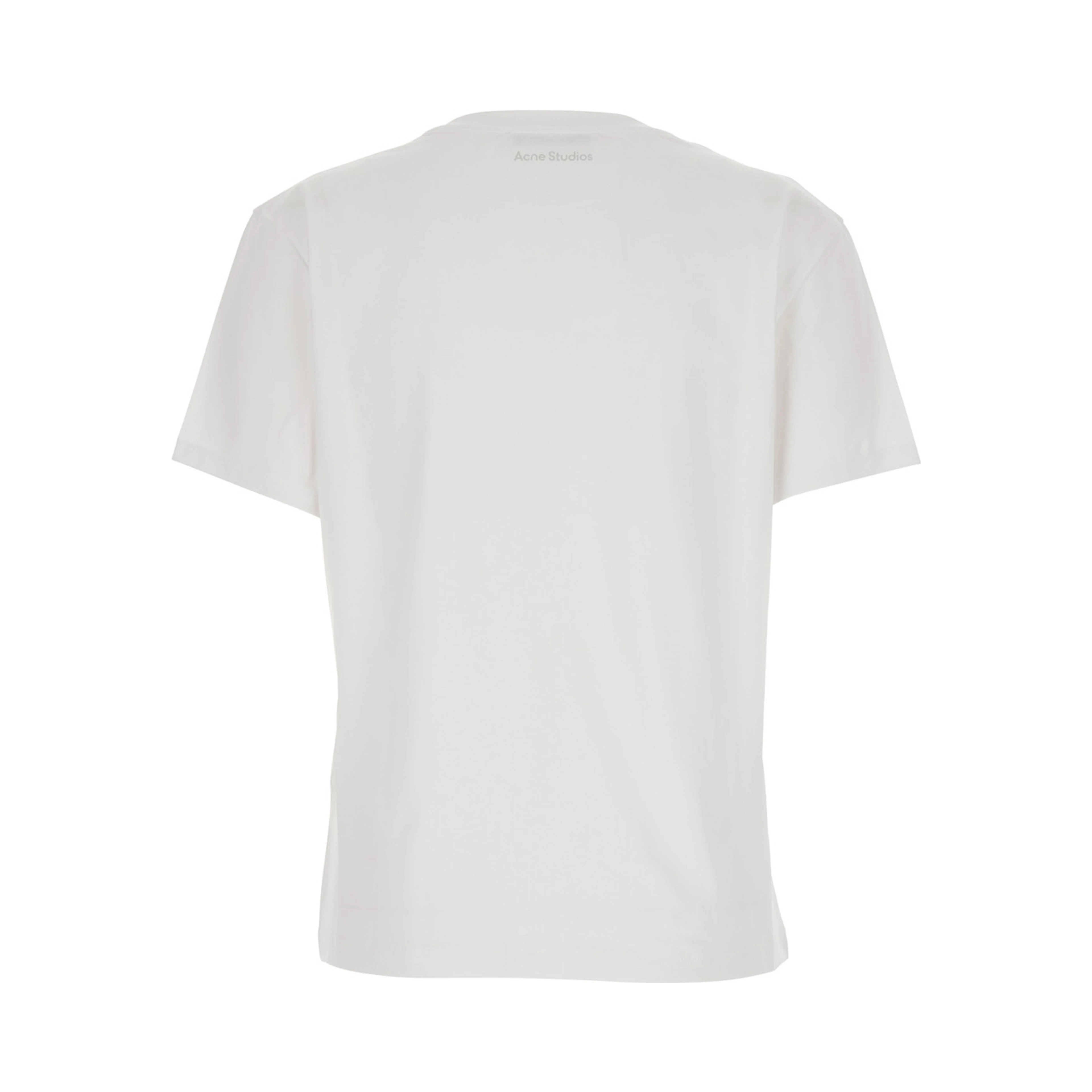 White Crewneck T-Shirt with Tonal Logo Patch on the Front in Cotton Woman