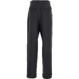 Partan Grey Pants with Turn-Up Hem and Two Rear Flap Pockets with Button in Wool Woman