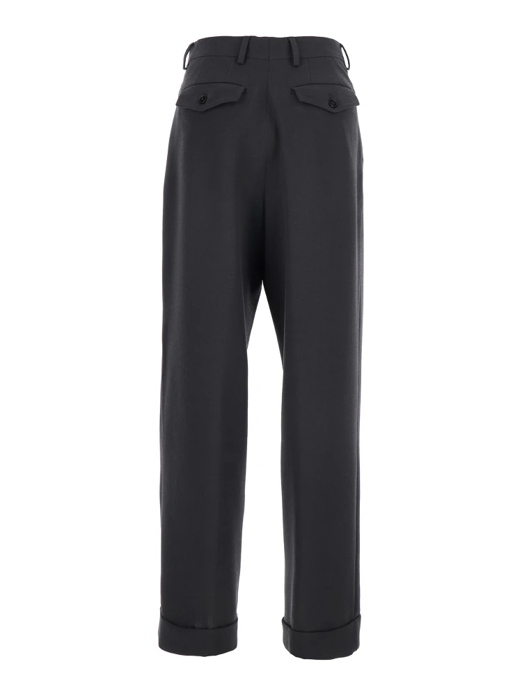 Partan Grey Pants with Turn-Up Hem and Two Rear Flap Pockets with Button in Wool Woman alternative