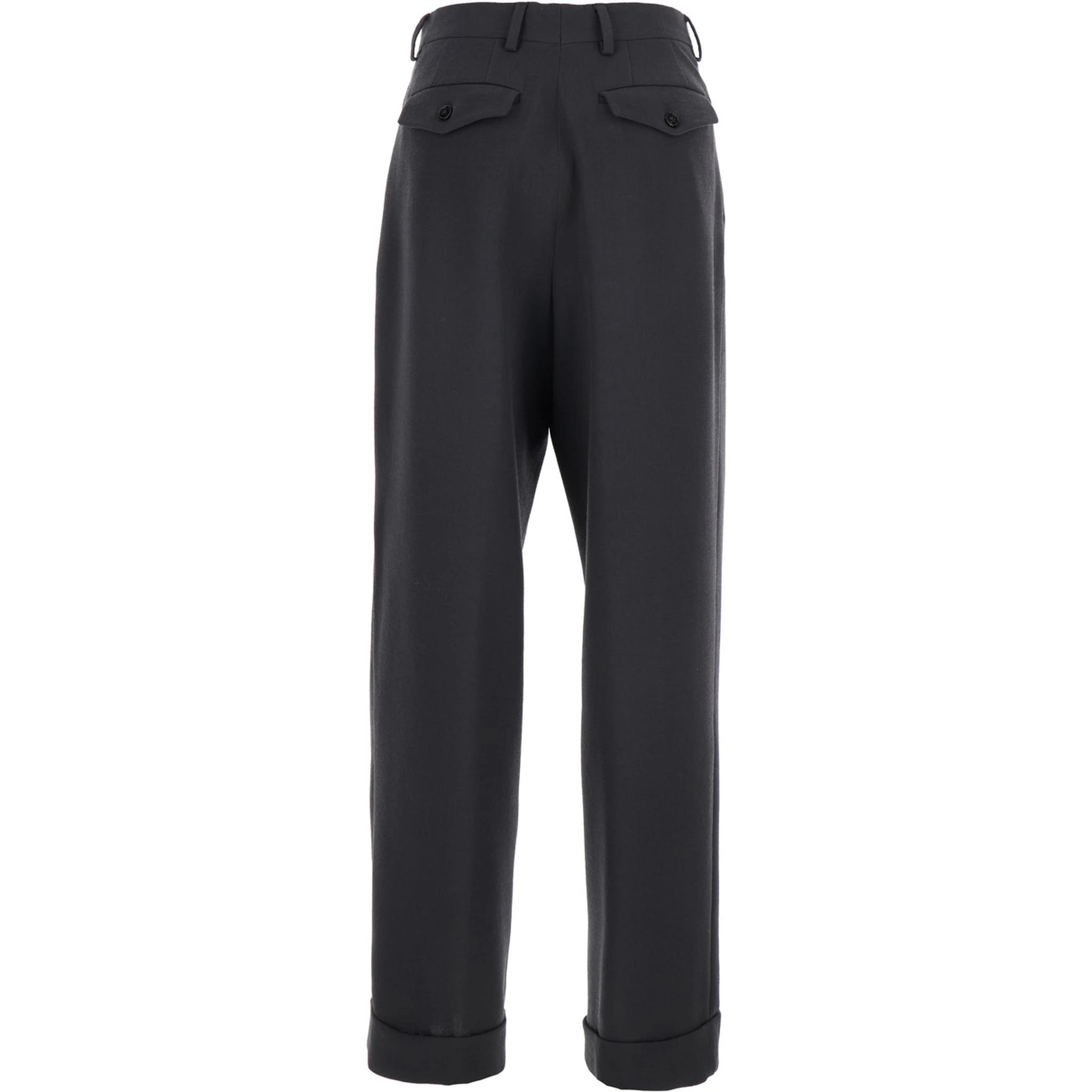 Partan Grey Pants with Turn-Up Hem and Two Rear Flap Pockets with Button in Wool Woman