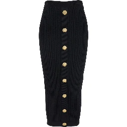 Black Skirt with Logo Buttons and Zip Closure in Viscose Blend Woman