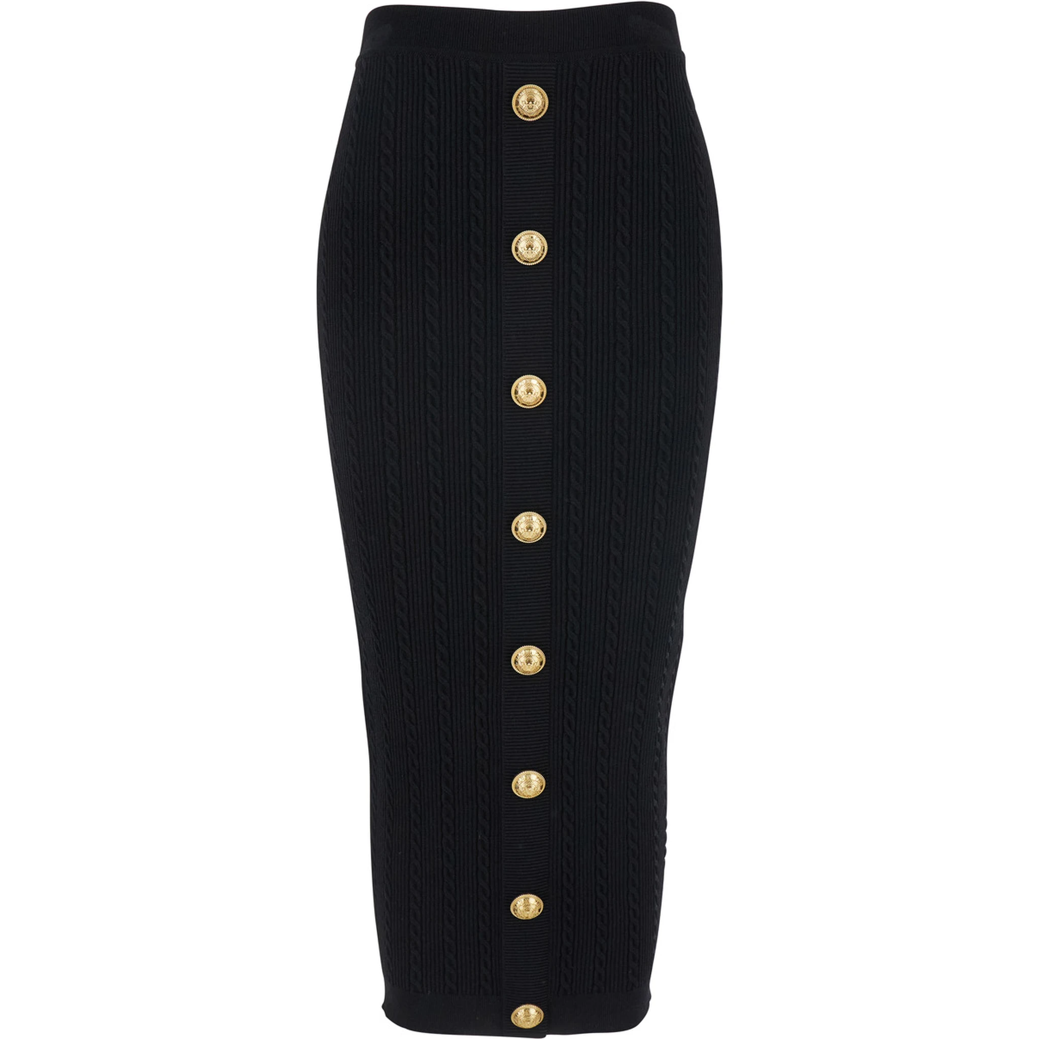 Black Skirt with Logo Buttons and Zip Closure in Viscose Blend Woman