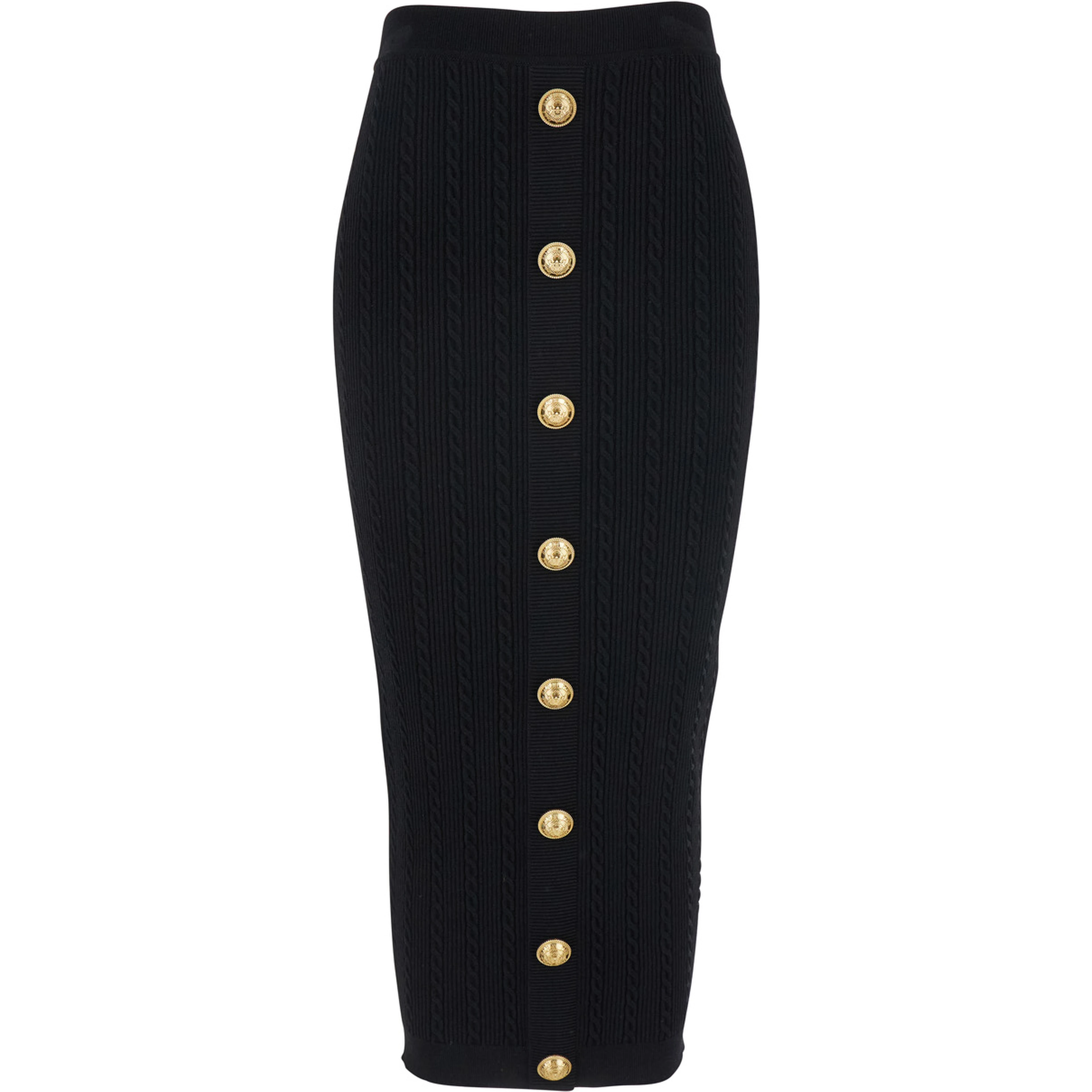 Black Skirt with Logo Buttons and Zip Closure in Viscose Blend Woman