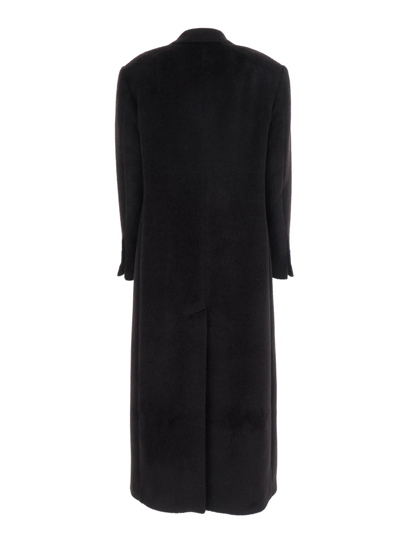 Brown Double-Breasted Coat with Golden Buttons in Faux Fur Woman