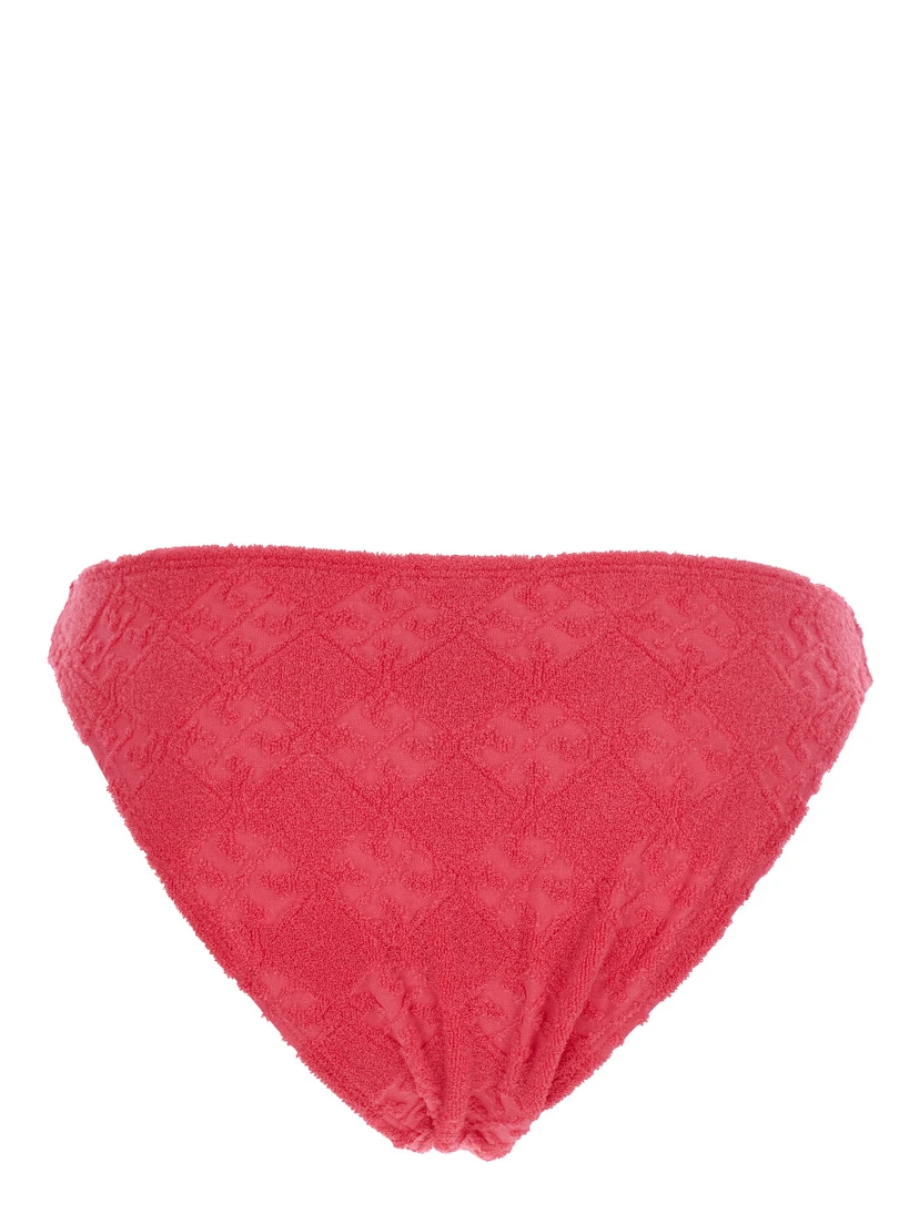 Terry Pink Bikini Bottoms with All-Over Logo Embroidery in Cotton Blend Stretch Woman