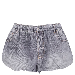 Grey Shorts with Elastic Waist and Logo Patch on the Rear in Denim Woman