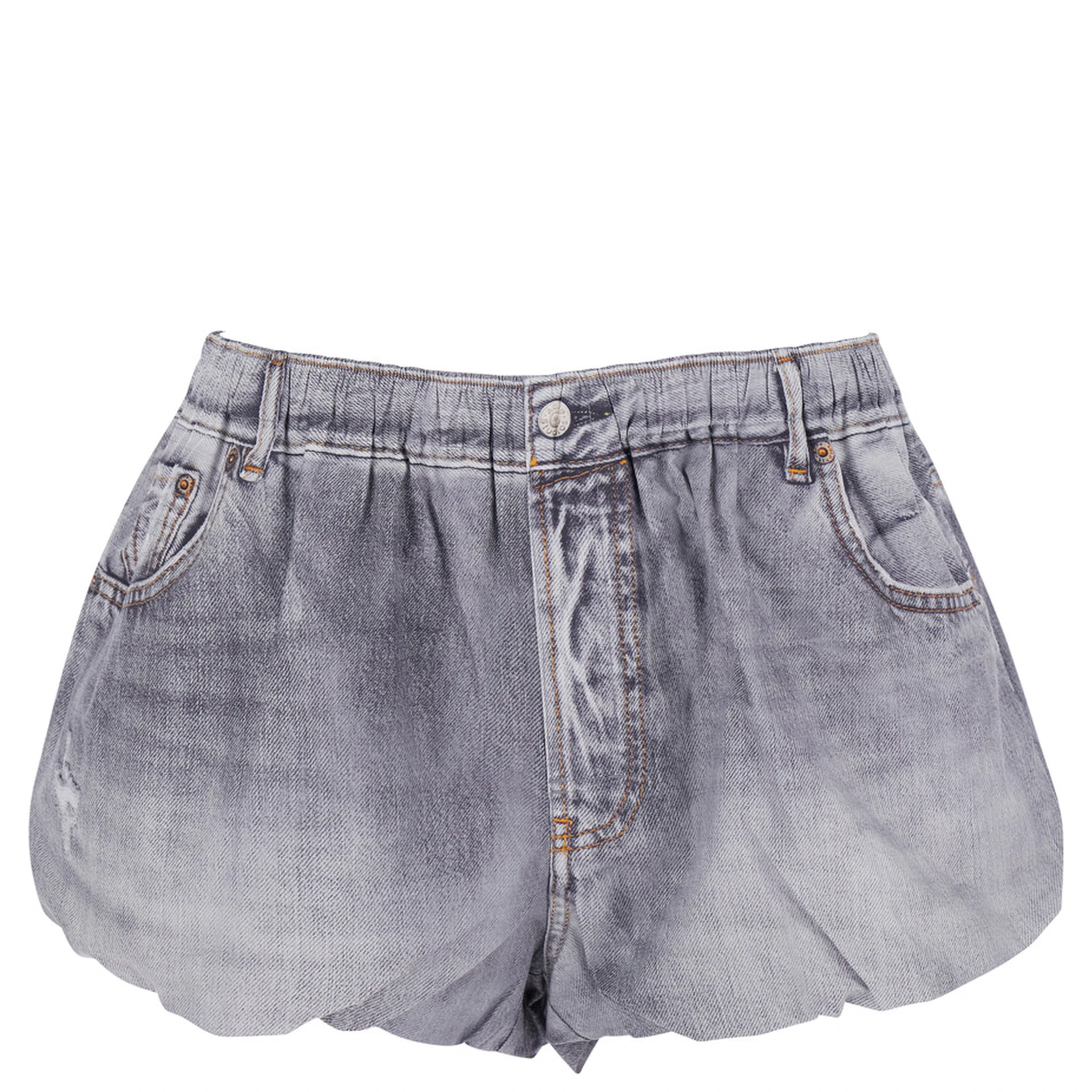 Grey Shorts with Elastic Waist and Logo Patch on the Rear in Denim Woman