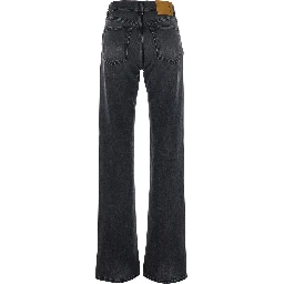 Black Jeans with Belt Loops and Logo Patch on the Rear in Denim Woman