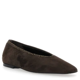 Brown Ballerinas with Square Toe  in Suede Woman