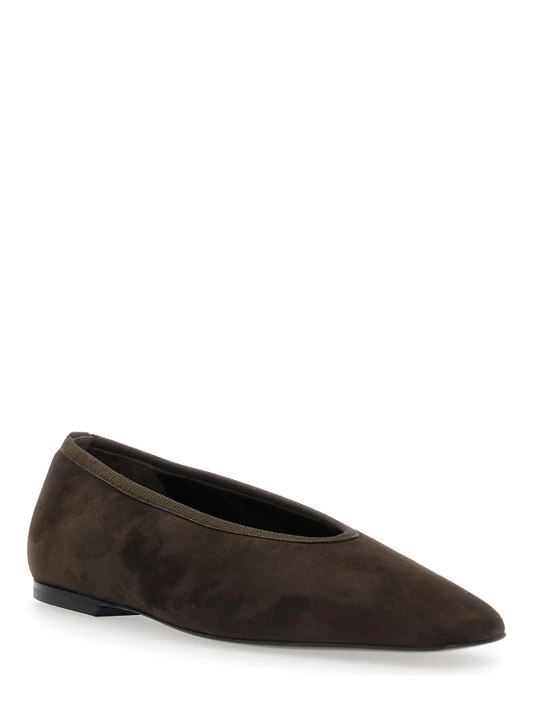 Brown Ballerinas with Square Toe  in Suede Woman alternative