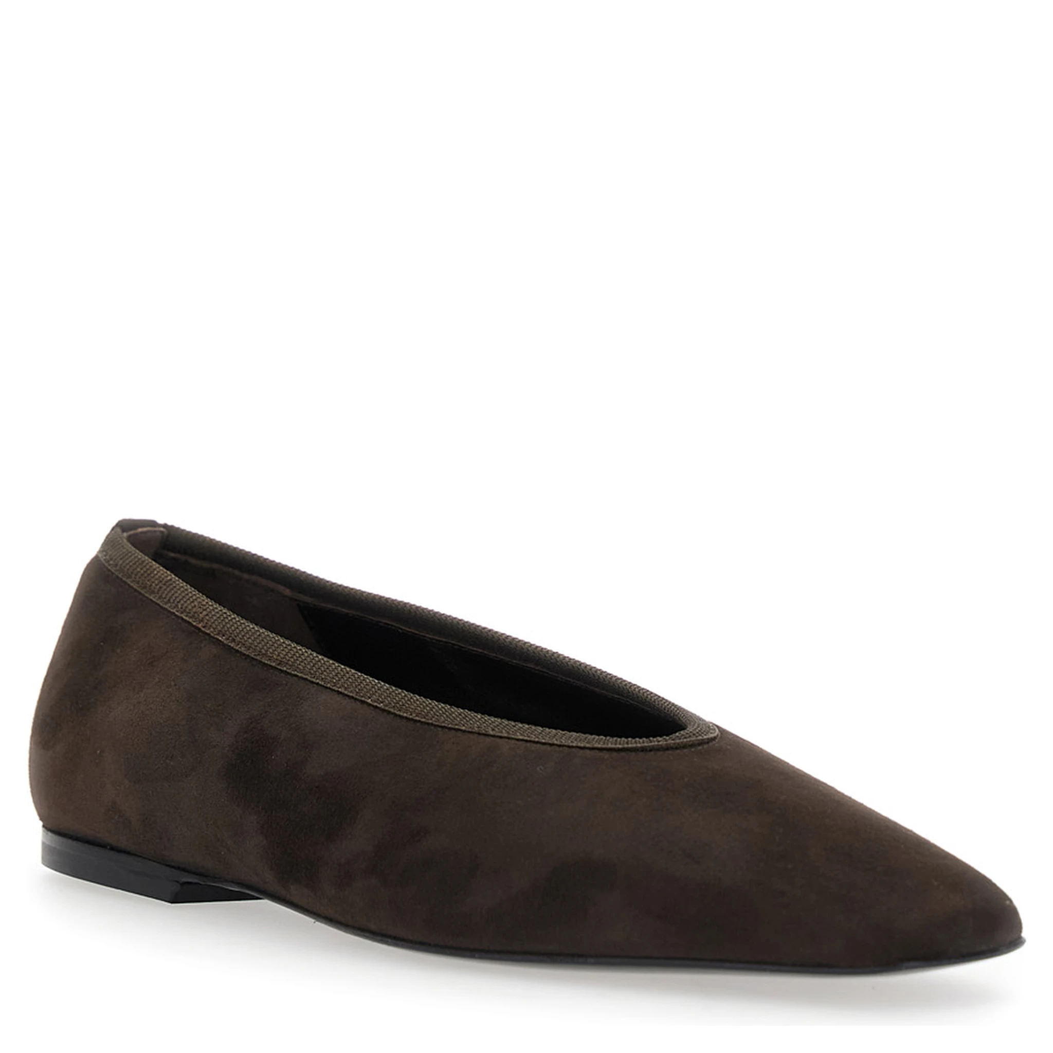 Brown Ballerinas with Square Toe  in Suede Woman