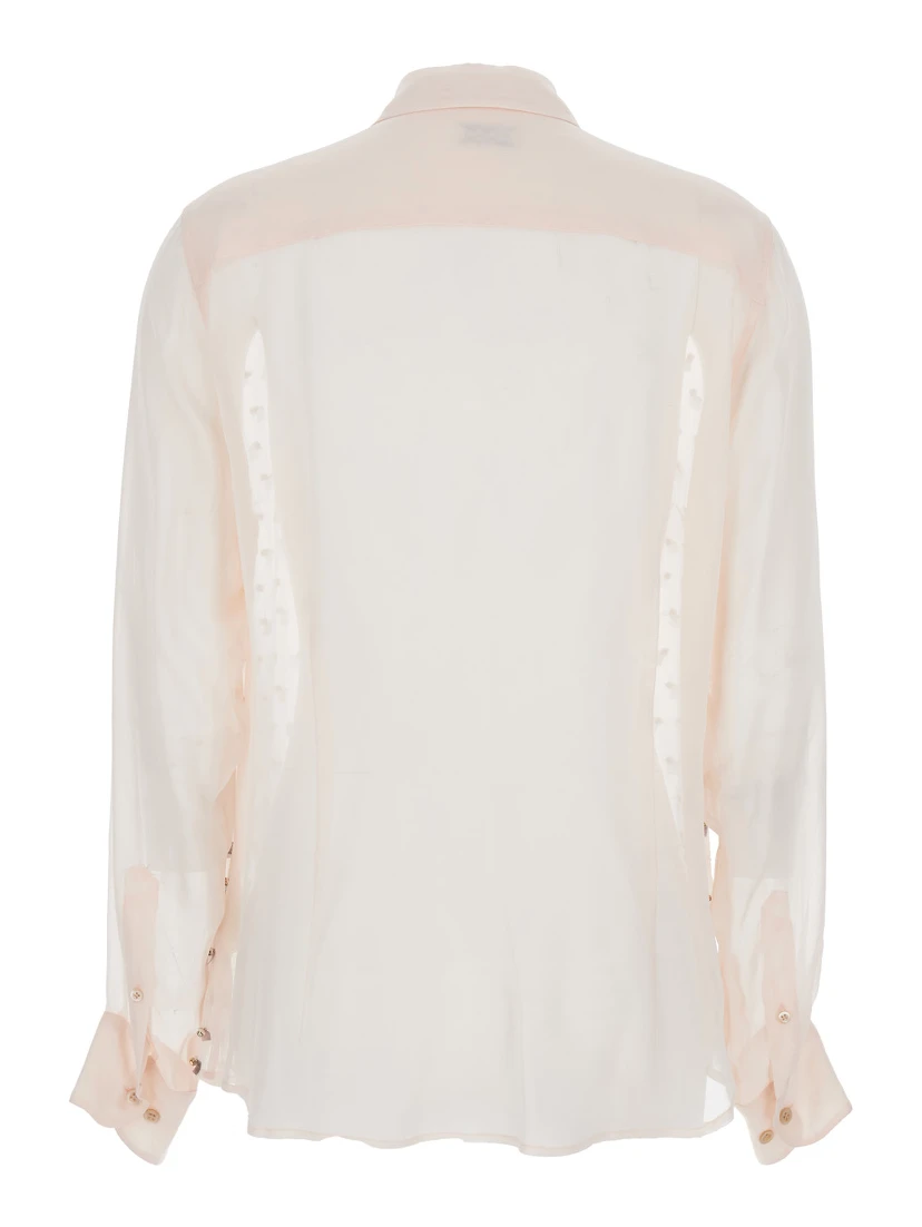 Chowy Pink Shirt with Classic Collar and Rhinestone Embellishments on the Front in Viscose Woman