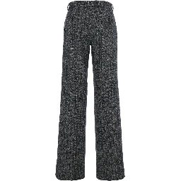 Grey Pants with Wide Leg and Pinstripe Motif in Wool Blend Stretch Woman