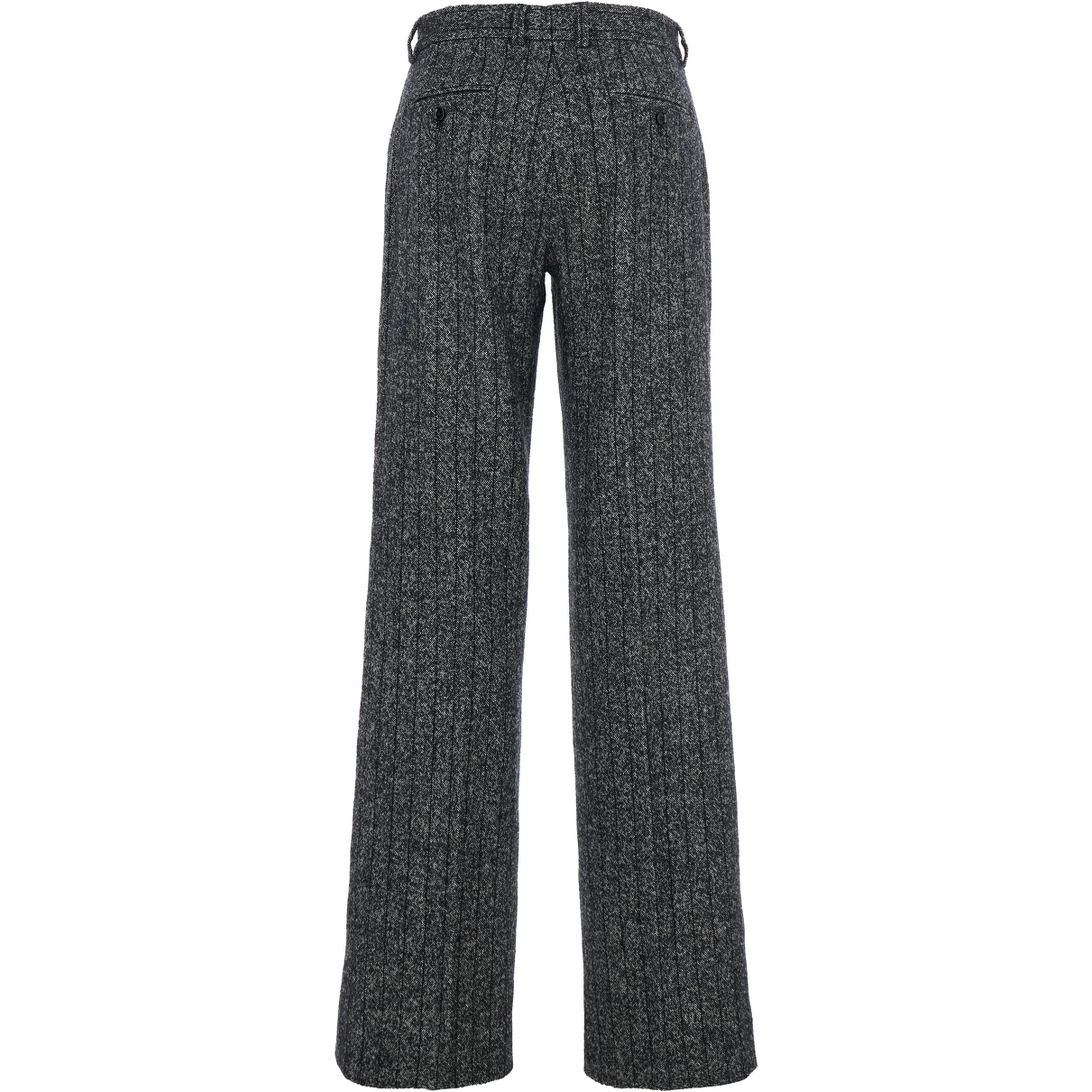 Grey Pants with Wide Leg and Pinstripe Motif in Wool Blend Stretch Woman
