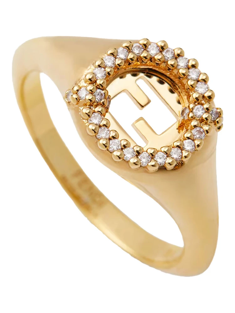 Gold-Colored Ring with FF Design and Crystal Decorations in Bronze Woman alternative