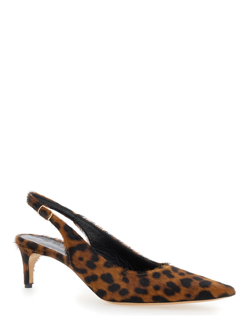 Luisa Brown Slingback Pumps with Medium Stiletto Heel and Leopard Print All-Over in Ecofur Woman