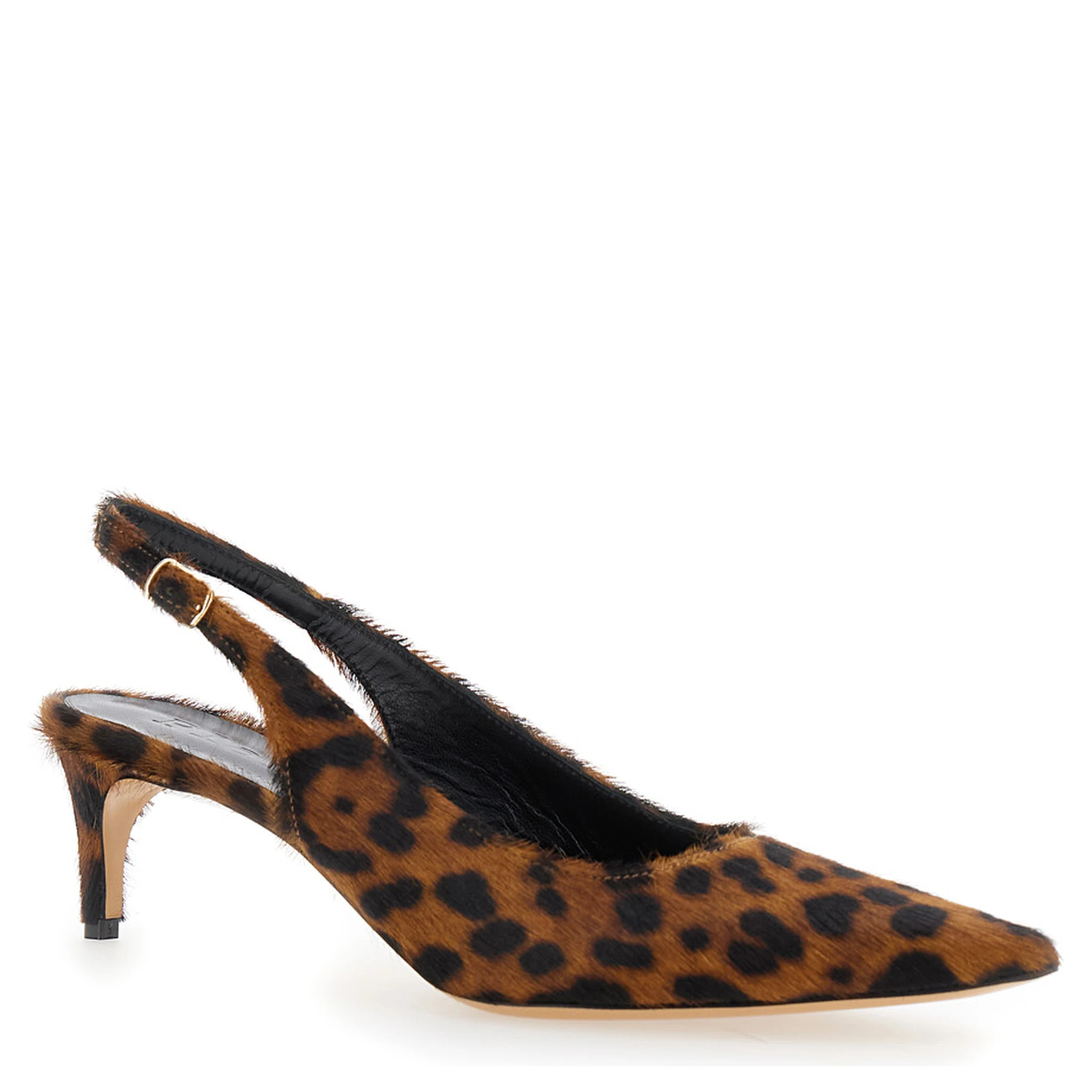 Luisa Brown Slingback Pumps with Medium Stiletto Heel and Leopard Print All-Over in Ecofur Woman