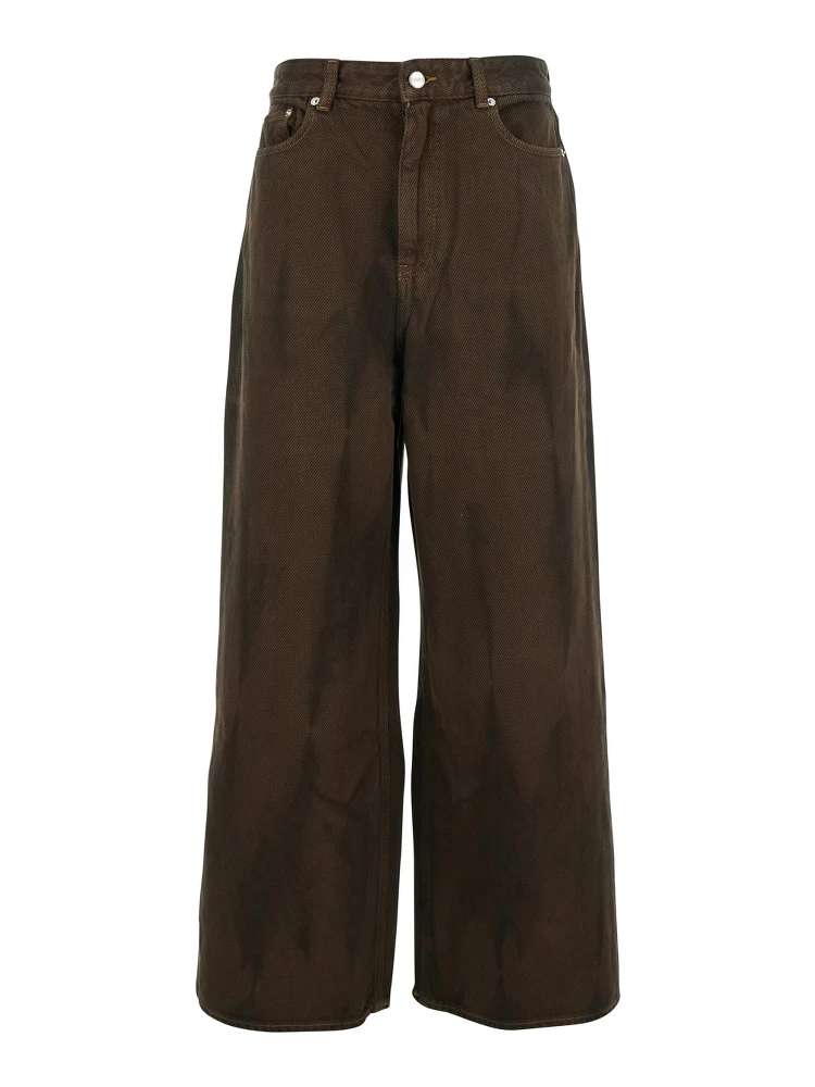 Brown Jeans with Tie-Dye Pattern and Logo Patch on Back in Denim Woman