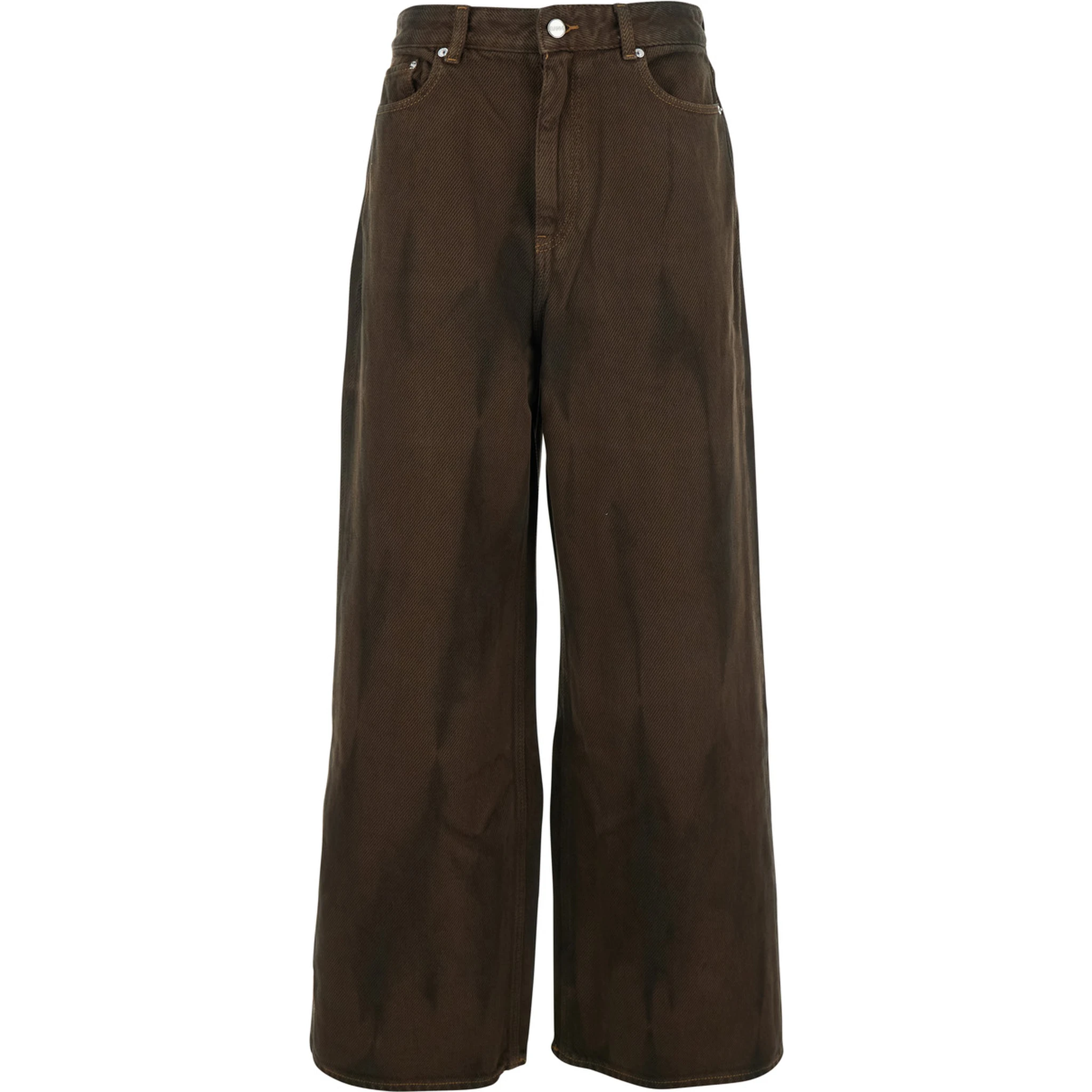 Brown Jeans with Tie-Dye Pattern and Logo Patch on Back in Denim Woman