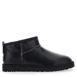 Ultra Mini Black Boots with Logo Patch on Back in Leather Man