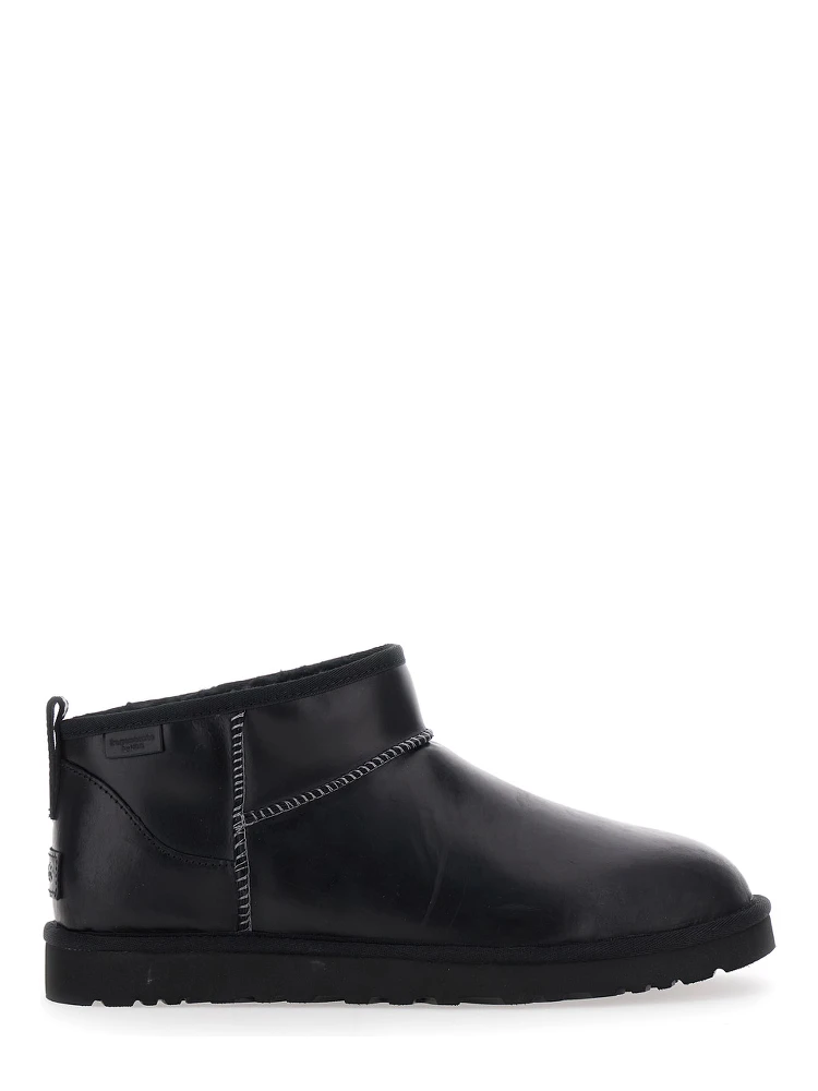 Ultra Mini Black Boots with Logo Patch on Back in Leather Man