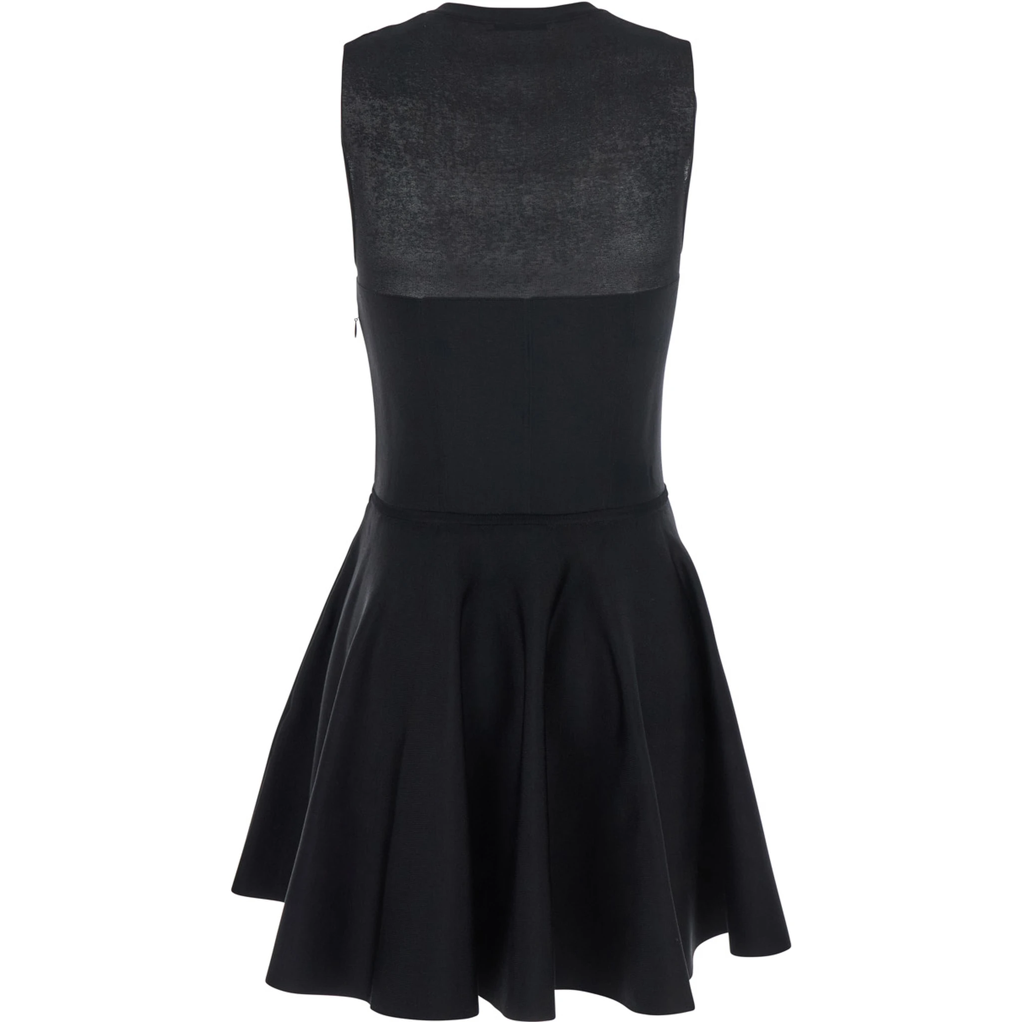 Black Crew Neck Dress with Flared Skirt in Fabric Woman