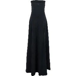 Helena Black Long Dress with Bare Shoulder and Flared Hem in Twill Woman